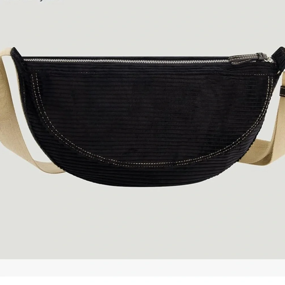 True Religion Black Crescent Shoulder Bag with Cream Strap - Picture 4 of 11